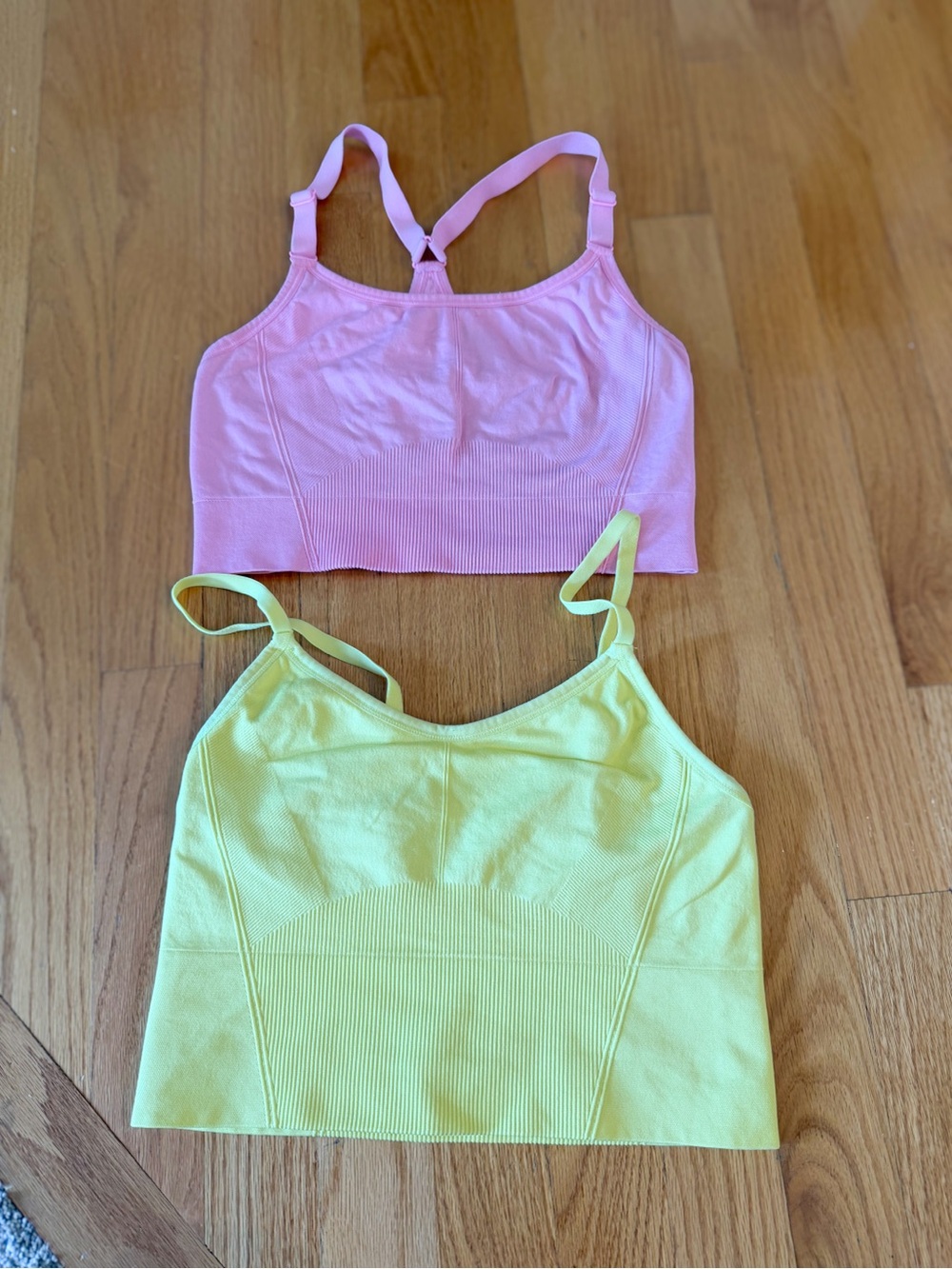 Women’s Seamless Bra-Tank Top — Pink and Light Yellow work out wear Large